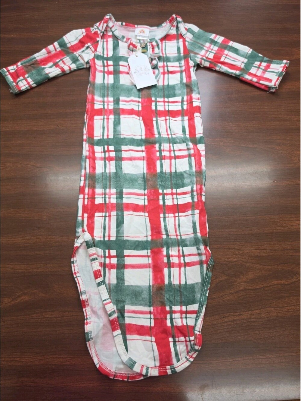 NWT Abby & Evie Christmas Red Green Plaid Baby Sleep Gown 0-3M Holiday Festive